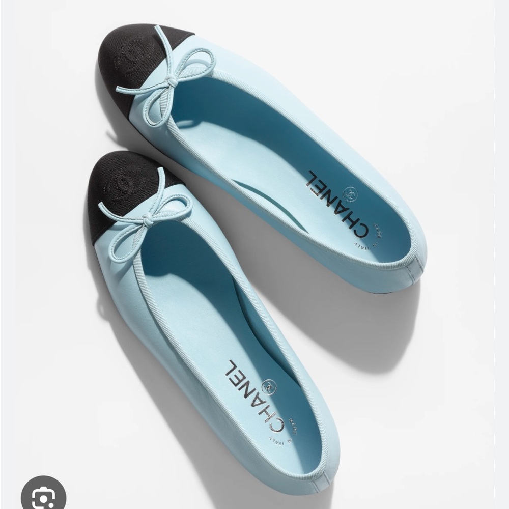 CHANEL Women's Light Blue and Black Flats Size 42